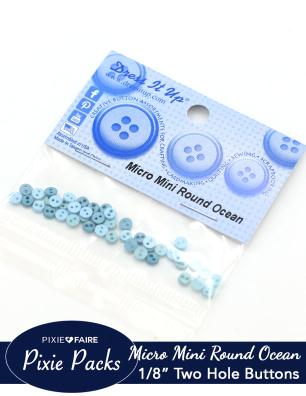 Pixie Faire Pixie Packs Dress It Up Micro Mini Round Ocean Buttons 1/8" or 4mm Pixie Faire