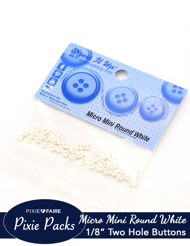 Pixie Faire Pixie Packs Dress It Up Micro Mini White Buttons 1/8" or 4mm Pixie Faire