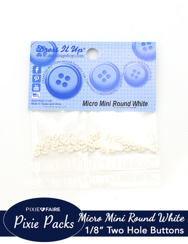 Pixie Faire Pixie Packs Dress It Up Micro Mini White Buttons 1/8" or 4mm Pixie Faire