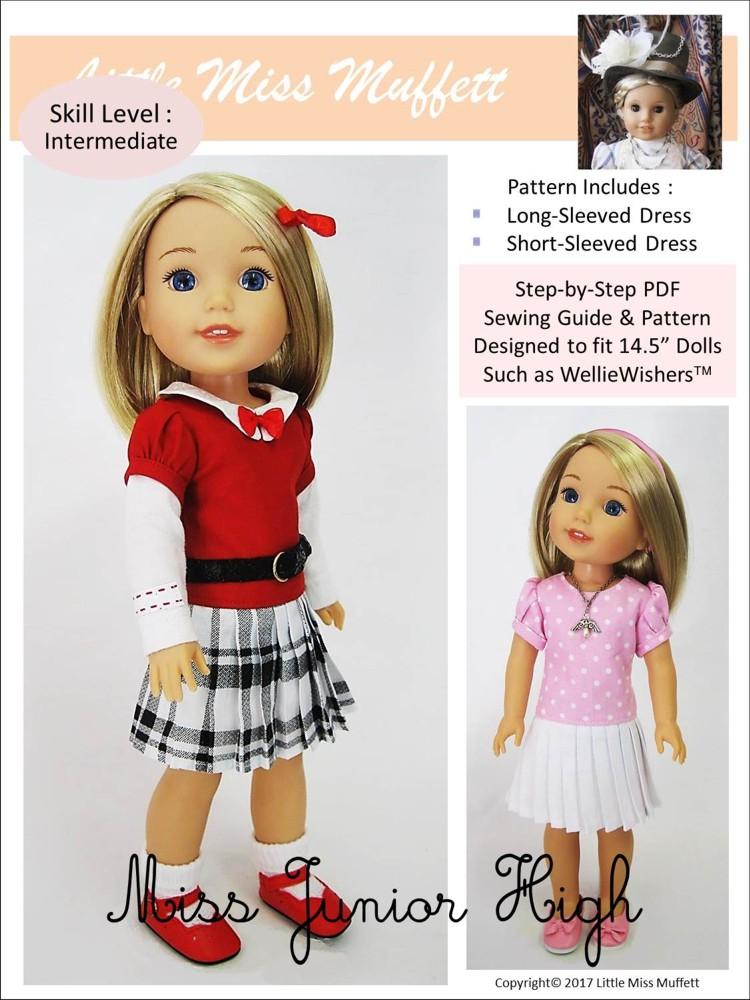 Little Miss Muffett WellieWishers Miss Junior High 14.5" Doll Clothes Pattern Pixie Faire