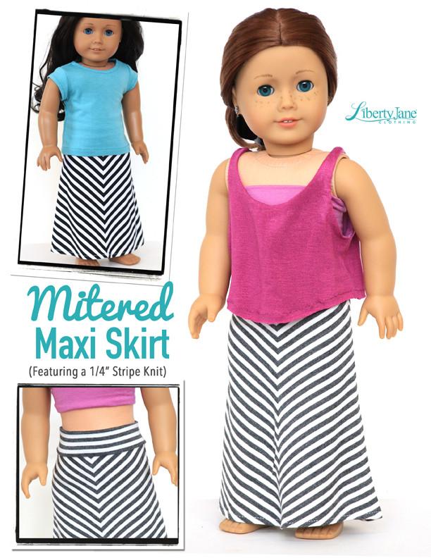 Liberty Jane Mitered Maxi Skirt Doll Clothes Pattern 18 inch