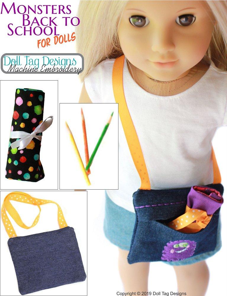 Doll Tag Clothing Machine Embroidery Design Monsters Back To School 14"-18" Doll Machine Embroidery Designs Pixie Faire