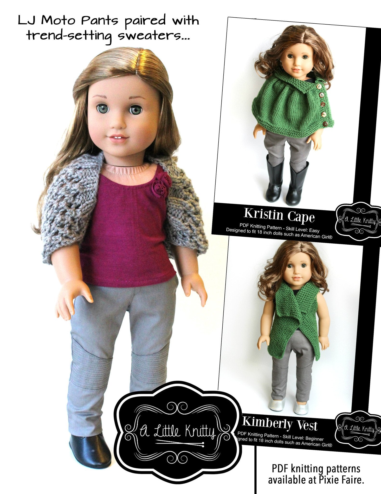 Liberty Jane 18 Inch Modern Moto Pants Pattern 18" Doll Clothes Pixie Faire