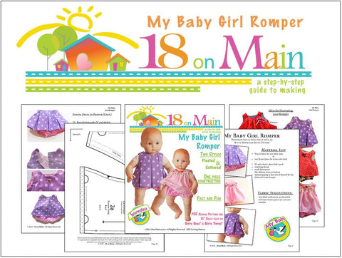 18 On Main Bitty Baby/Twin My Baby Girl Romper 15" Baby Doll Clothes Pattern Pixie Faire