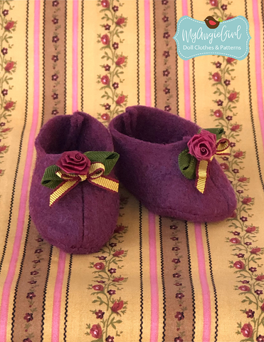 My Angie Girl Shoes Felt Bunny Slippers 18" and 14.5" Doll Shoe Pattern Pixie Faire
