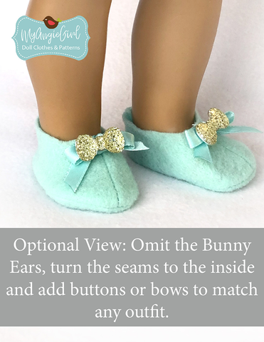 My Angie Girl Shoes Felt Bunny Slippers 18" and 14.5" Doll Shoe Pattern Pixie Faire