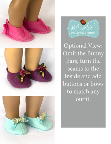 My Angie Girl Shoes Felt Bunny Slippers 18" and 14.5" Doll Shoe Pattern Pixie Faire