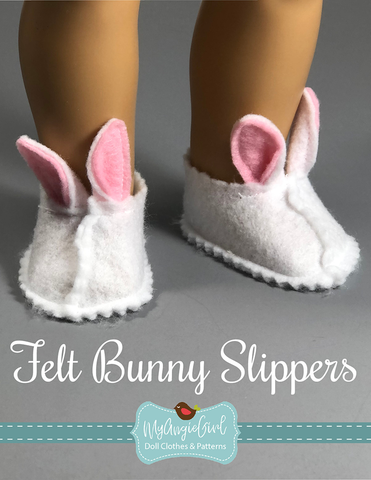 My Angie Girl Shoes Felt Bunny Slippers 18" and 14.5" Doll Shoe Pattern Pixie Faire