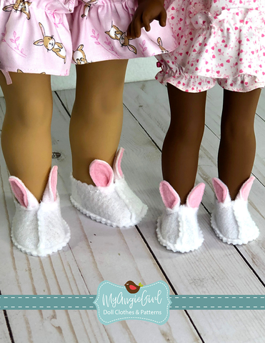 My Angie Girl Shoes Felt Bunny Slippers 18" and 14.5" Doll Shoe Pattern Pixie Faire