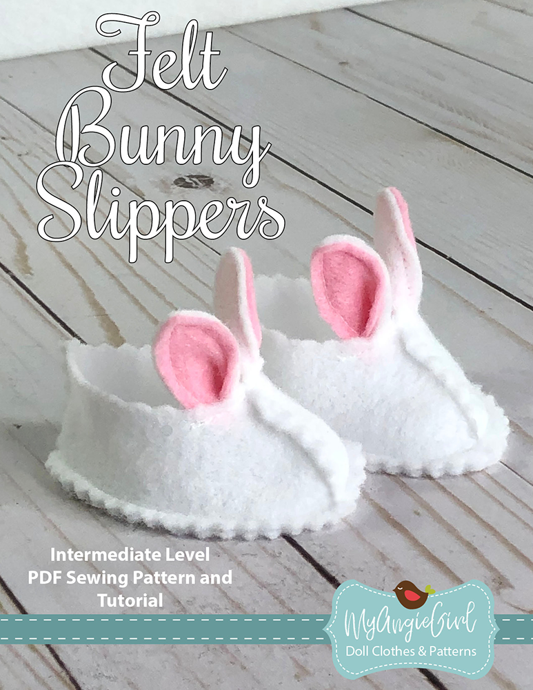 My Angie Girl Shoes Felt Bunny Slippers 18" and 14.5" Doll Shoe Pattern Pixie Faire