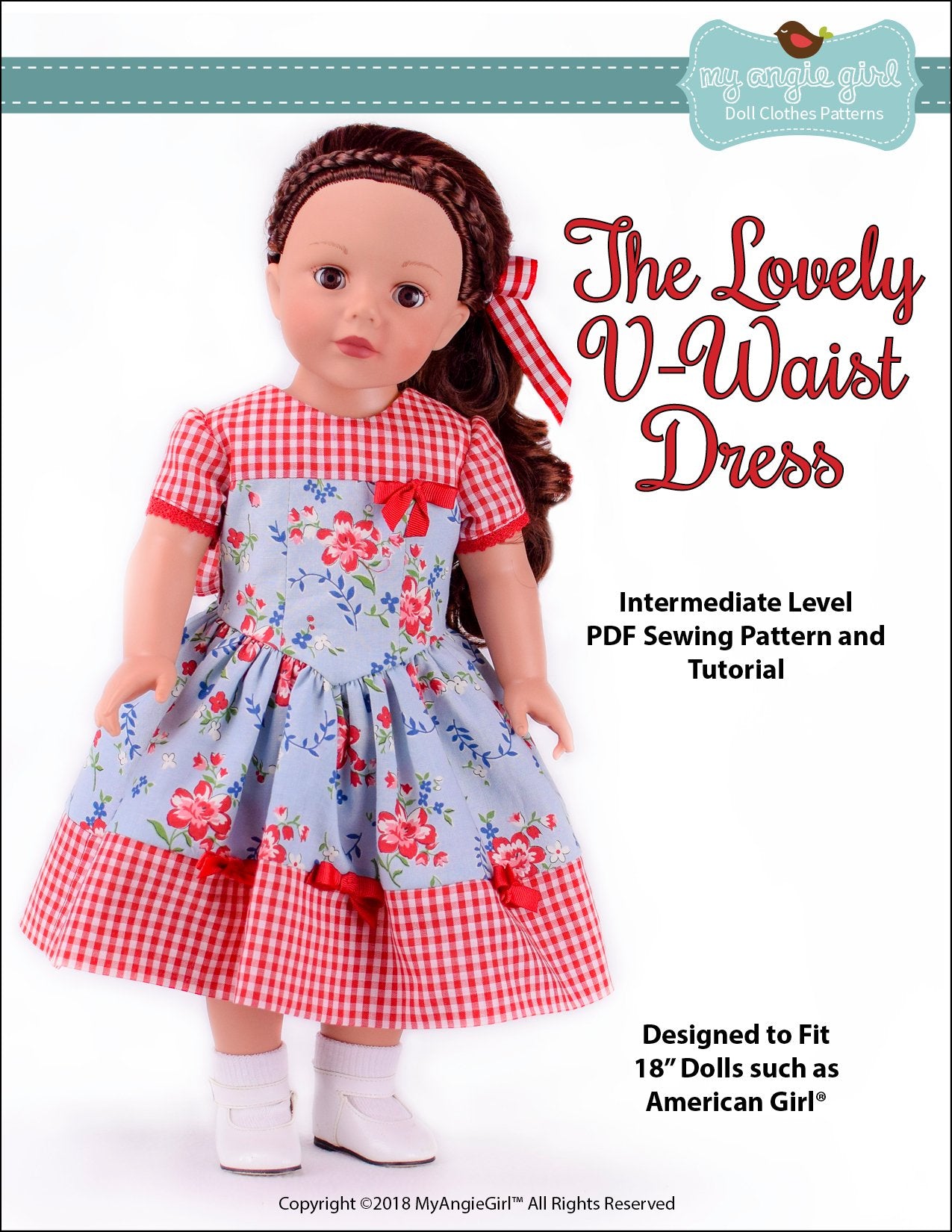 My Angie Girl 18 Inch Modern The Lovely V-Waist Dress 18" Doll Clothes Pattern Pixie Faire
