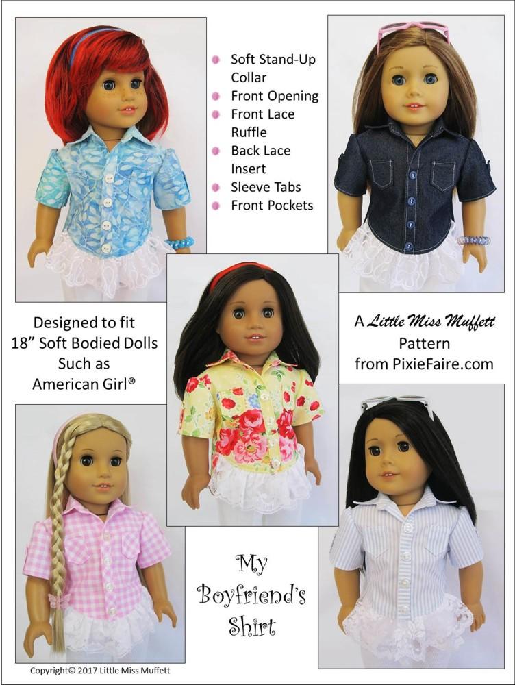 Little Miss Muffett 18 Inch Modern My Boyfriend's Shirt 18" Doll Clothes Pattern Pixie Faire