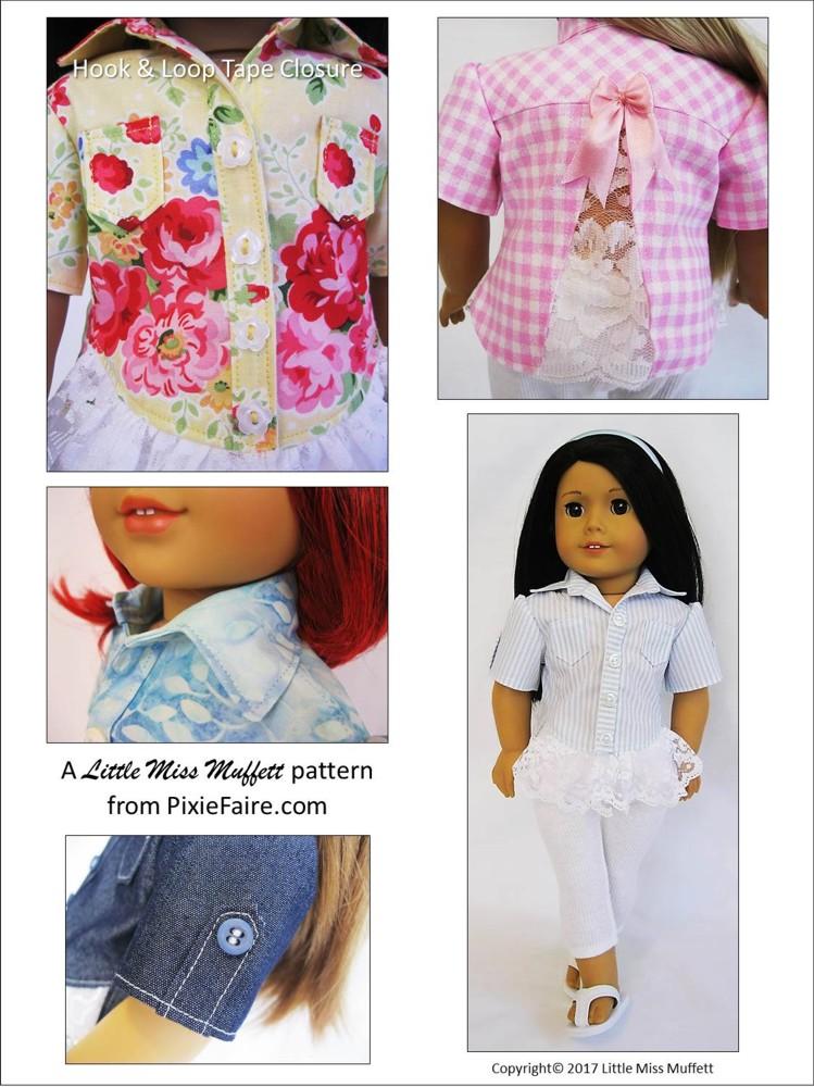 Little Miss Muffett 18 Inch Modern My Boyfriend's Shirt 18" Doll Clothes Pattern Pixie Faire