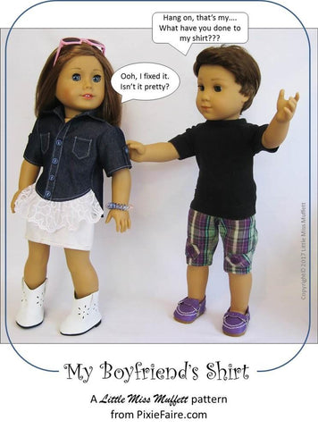 Little Miss Muffett 18 Inch Modern My Boyfriend's Shirt 18" Doll Clothes Pattern Pixie Faire