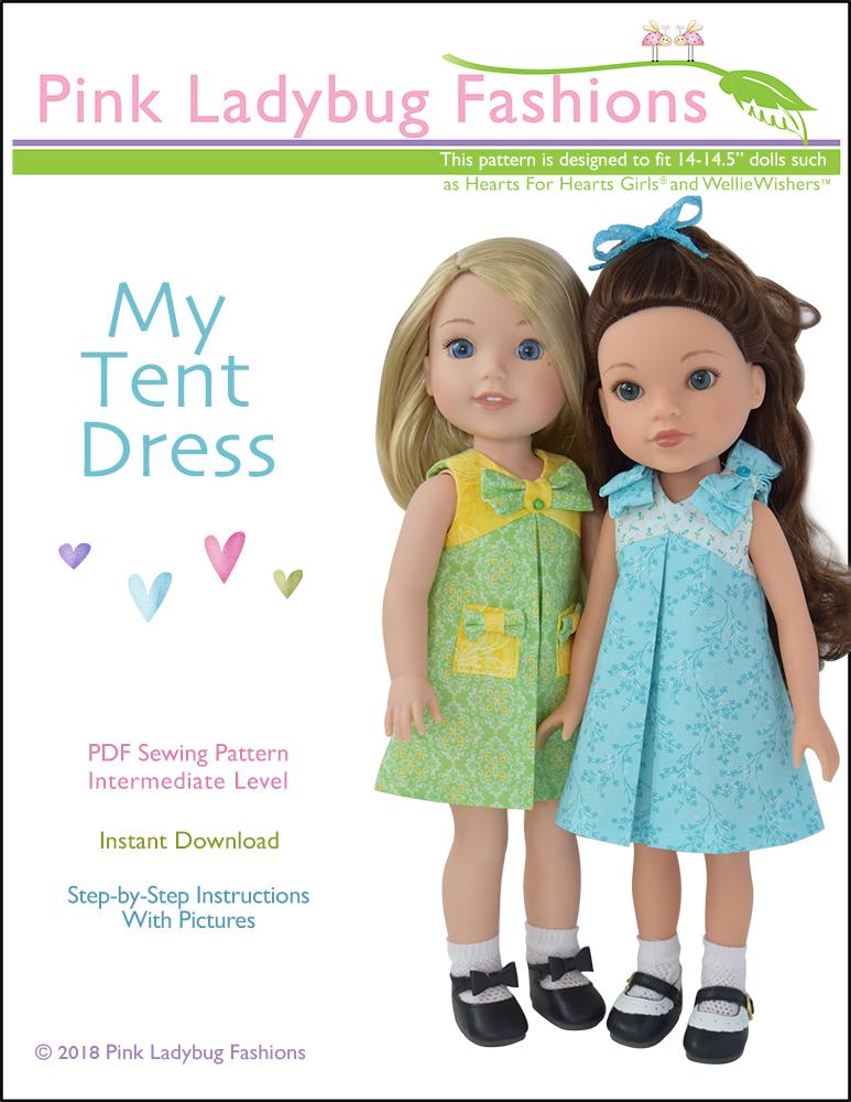 Pink Ladybug WellieWishers My Tent Dress 14-14.5" Doll Clothes Pattern Pixie Faire