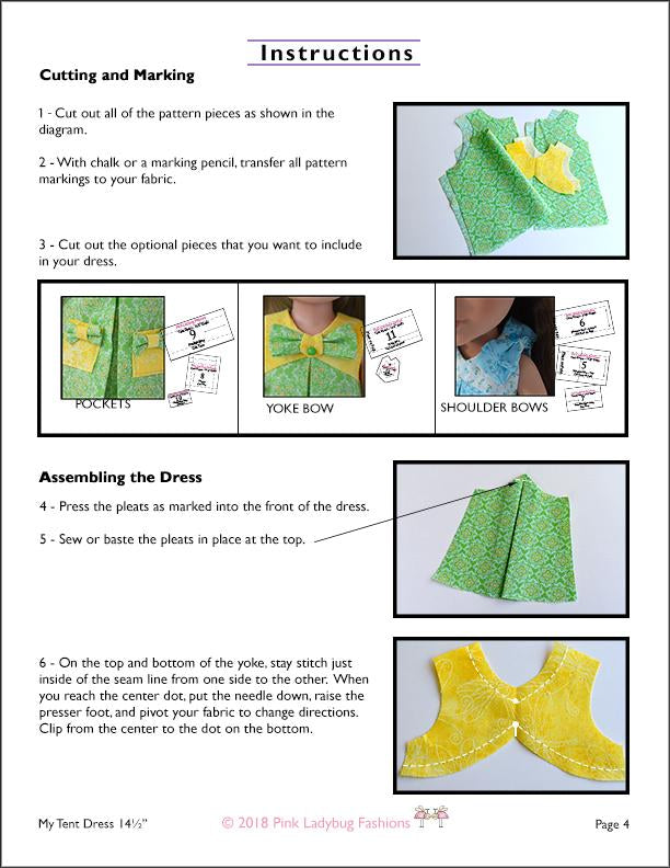 tent dress pattern Pink Ladybug My Tent Dress Doll Clothes Pattern 14.5 inch WellieWishers Dolls