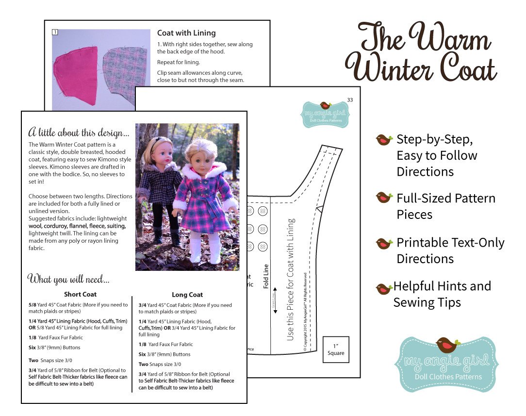 My Angie Girl The Warm Winter Coat Doll Clothes Pattern 18 inch American Girl Dolls my-angie-girl-the-warm-winter-coat-doll-clothes-pattern-18-inch-american-girl-dolls
