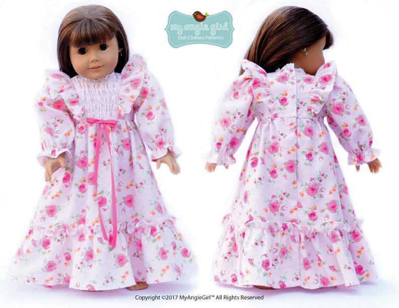 My Angie Girl Ruffled Nightgown Doll Clothes Pattern 18 inch American Girl Dolls