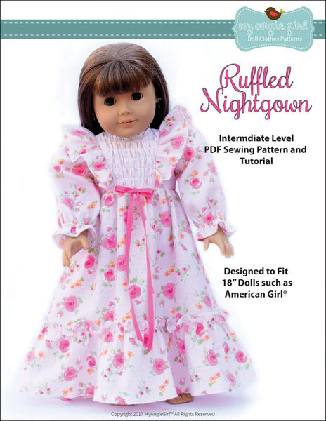 My Angie Girl Ruffled Nightgown Doll Clothes Pattern 18 Inch American Girl Dolls