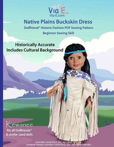 Via E Dollfriends Historic Fashions Native Plains Buckskin Dress Doll Clothes Pattern For Dollfriends Pixie Faire