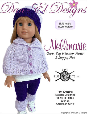 Dan-El Designs Knitting Nellmarie Knitted Outfit 18 inch Doll Clothes Knitting Pattern Pixie Faire