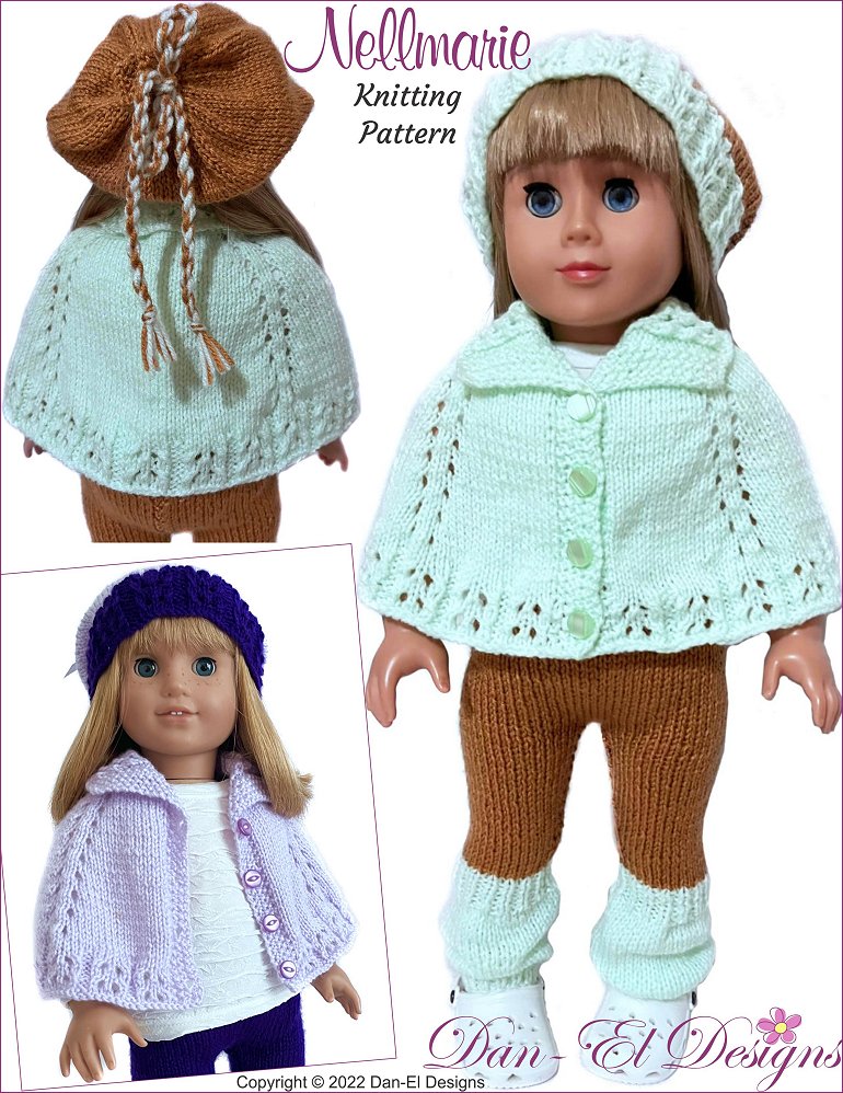 Dan-El Designs Knitting Nellmarie Knitted Outfit 18 inch Doll Clothes Knitting Pattern Pixie Faire