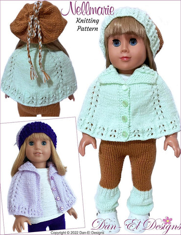 Dan-El Designs Knitting Nellmarie Knitted Outfit 18 inch Doll Clothes Knitting Pattern Pixie Faire