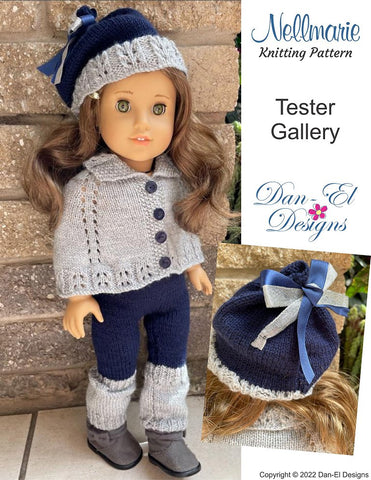Dan-El Designs Knitting Nellmarie Knitted Outfit 18 inch Doll Clothes Knitting Pattern Pixie Faire