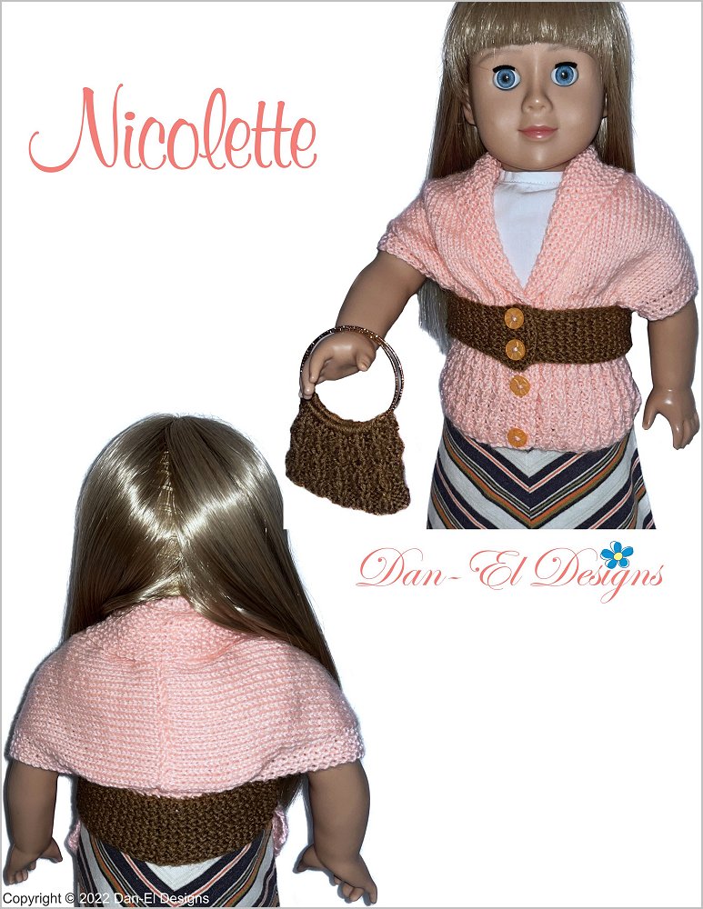 Dan-El Designs Knitting Nicolette 18" Doll Clothes Knitting Pattern Pixie Faire