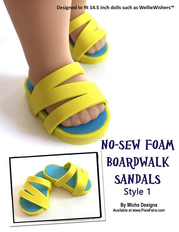 Miche Designs WellieWishers No-Sew Boardwalk Sandals 14.5" Doll Clothes Pattern Pixie Faire