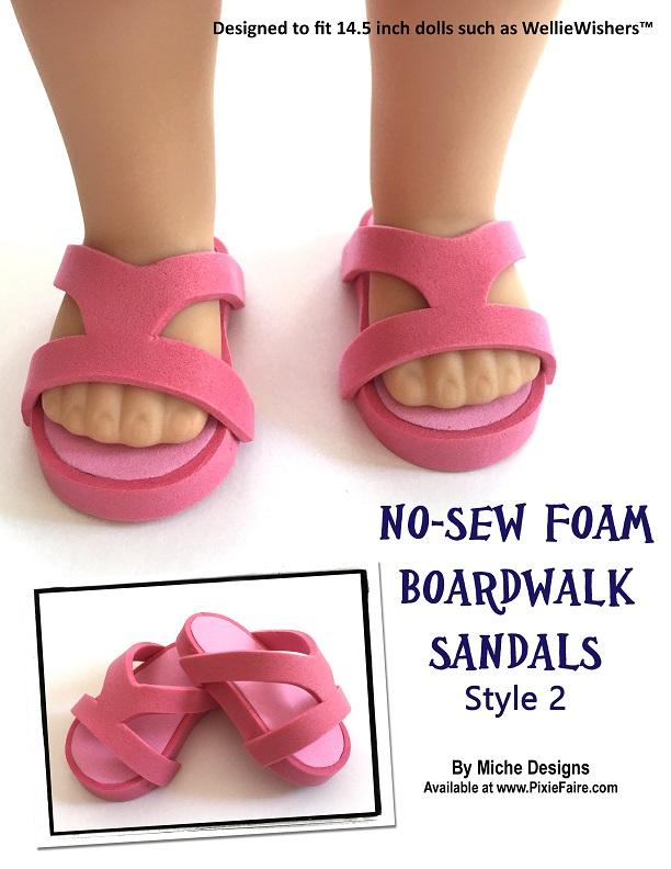 Miche Designs WellieWishers No-Sew Boardwalk Sandals 14.5" Doll Clothes Pattern Pixie Faire