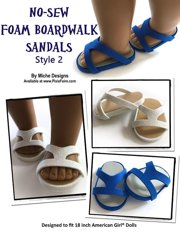 Miche Designs Shoes No-Sew Foam Boardwalk Sandals 18" Doll Shoe Pattern Pixie Faire