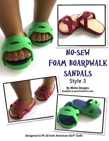 Miche Designs Shoes No-Sew Foam Boardwalk Sandals 18" Doll Shoe Pattern Pixie Faire