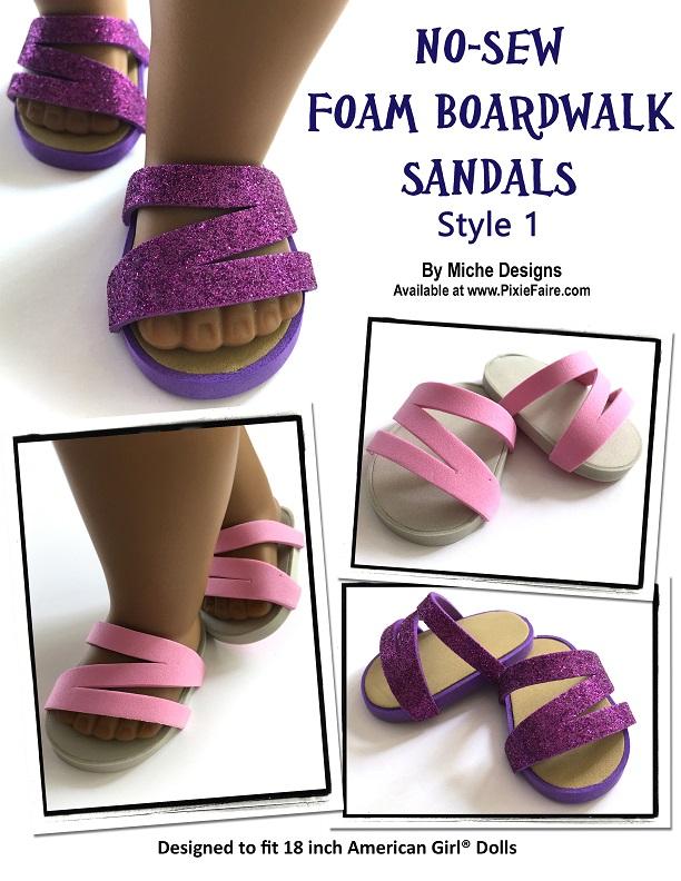 Miche Designs Shoes No-Sew Foam Boardwalk Sandals 18" Doll Shoe Pattern Pixie Faire