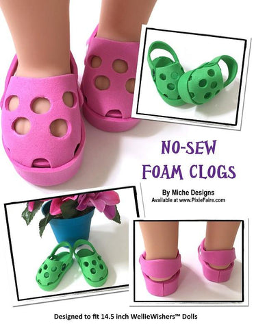 Miche Designs WellieWishers No-Sew Foam Clogs 14.5" Doll Clothes Pattern Pixie Faire