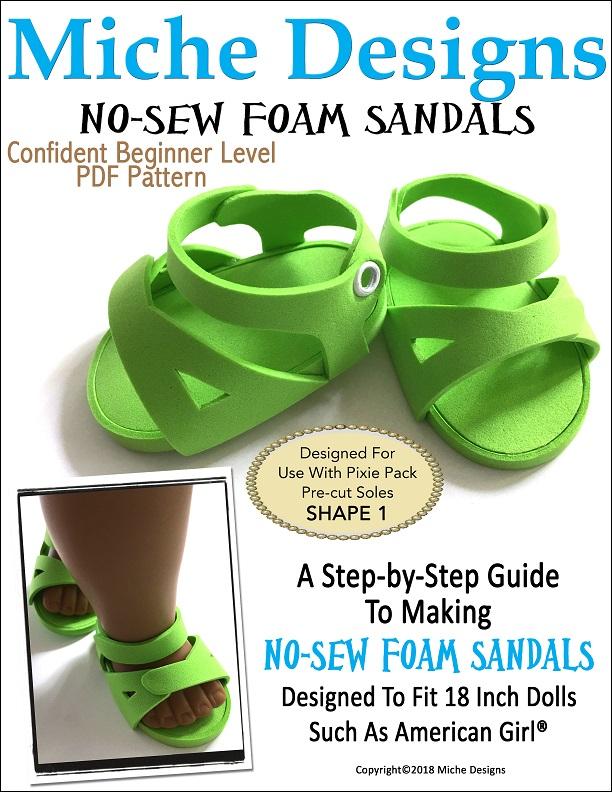 Miche Designs Shoes No-Sew Foam Sandals 18" Doll Shoe Pattern Pixie Faire
