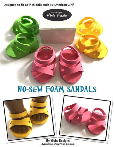 Miche Designs Shoes No-Sew Foam Sandals 18" Doll Shoe Pattern Pixie Faire