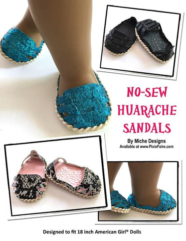 Miche Designs Shoes No-Sew Huarache Sandals 18" Doll Shoe Pattern Pixie Faire