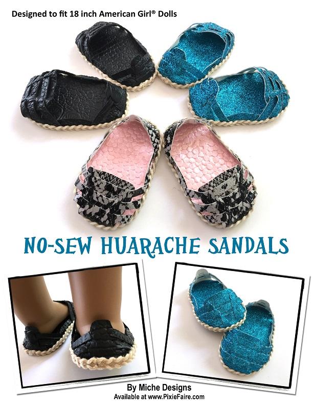 Miche Designs Shoes No-Sew Huarache Sandals 18" Doll Shoe Pattern Pixie Faire