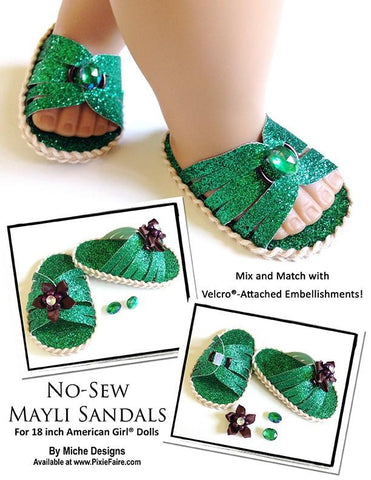Miche Designs Shoes No-Sew Mayli Sandals 18" Doll Shoe Pattern Pixie Faire