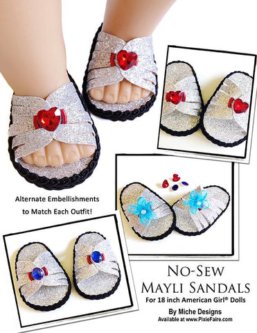 Miche Designs Shoes No-Sew Mayli Sandals 18" Doll Shoe Pattern Pixie Faire