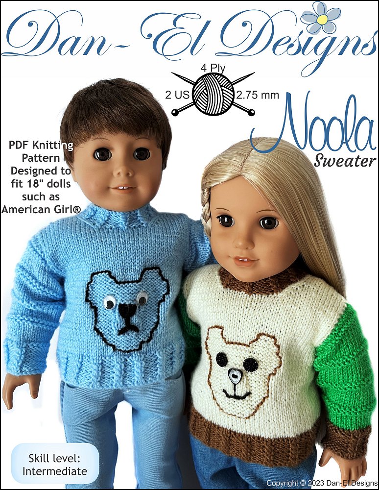 Dan-El Designs Knitting Noola Sweater 18" Doll Knitting Pattern Pixie Faire