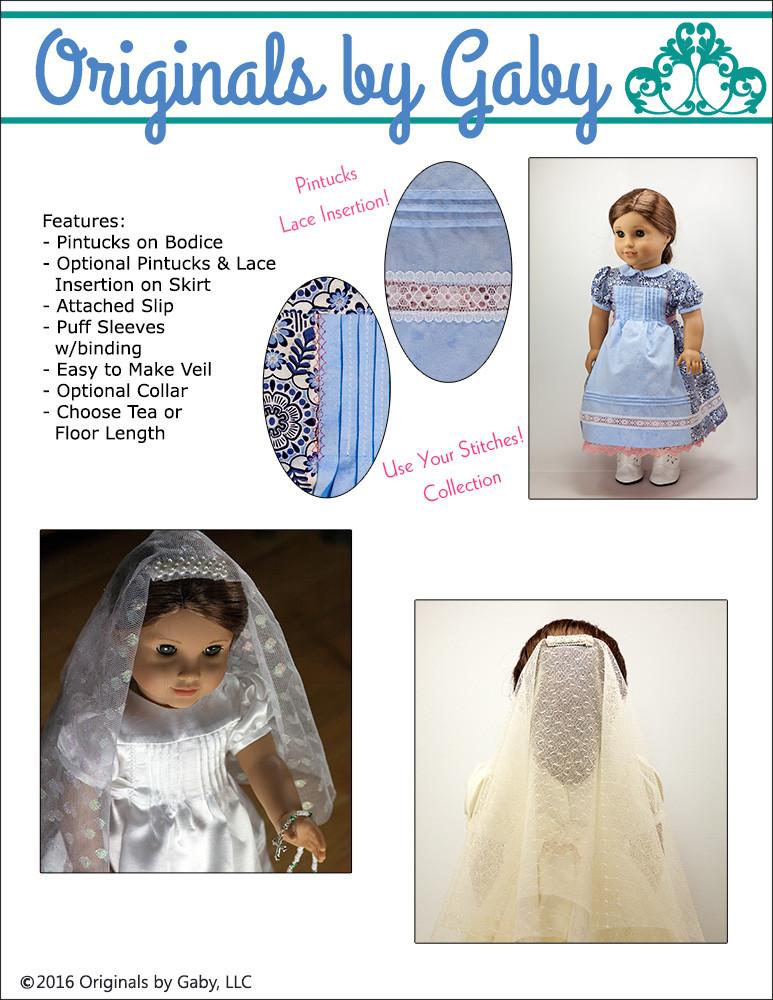 Originals by Gaby 18 Inch Modern Pintucks and Lace 18" Doll Clothes Pattern Pixie Faire