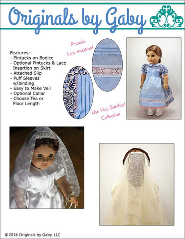 Originals by Gaby 18 Inch Modern Pintucks and Lace 18" Doll Clothes Pattern Pixie Faire