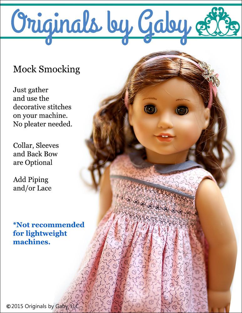 Originals By Gaby Smocked Dress Doll Clothes Pattern 18 inch
