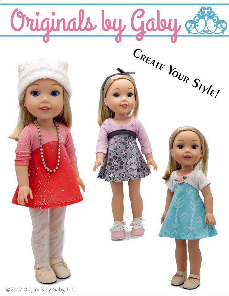 Originals by Gaby WellieWishers Tri-City Knit Dress 14-14.5" Doll Clothes Pattern Pixie Faire