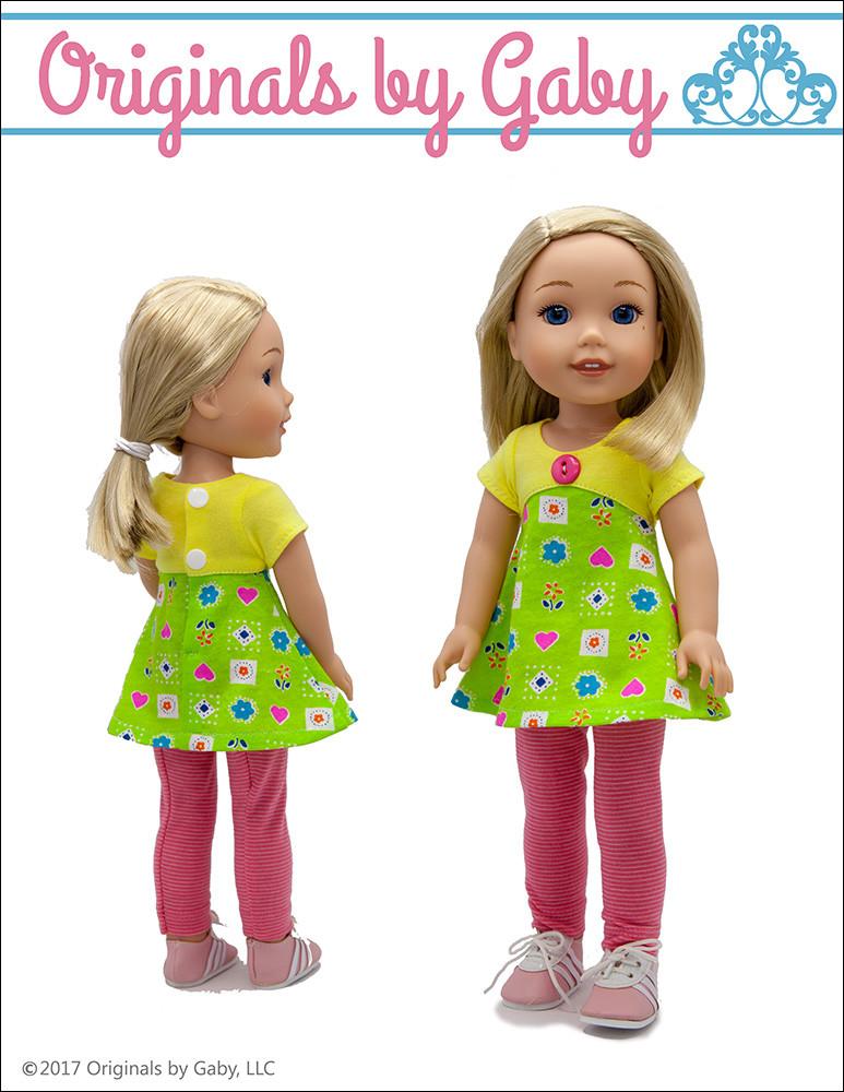 Originals by Gaby WellieWishers Tri-City Knit Dress 14-14.5" Doll Clothes Pattern Pixie Faire