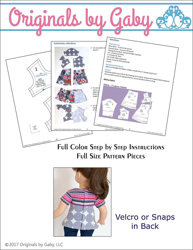 Originals by Gaby WellieWishers Tri-City Knit Dress 14-14.5" Doll Clothes Pattern Pixie Faire