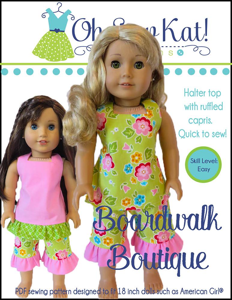Oh Sew Kat 18 Inch Modern Boardwalk Boutique Halter Top & Capris 18" Doll Clothes Pattern Pixie Faire