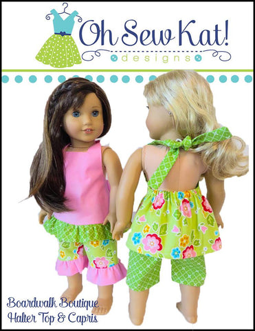 Oh Sew Kat 18 Inch Modern Boardwalk Boutique Halter Top & Capris 18" Doll Clothes Pattern Pixie Faire